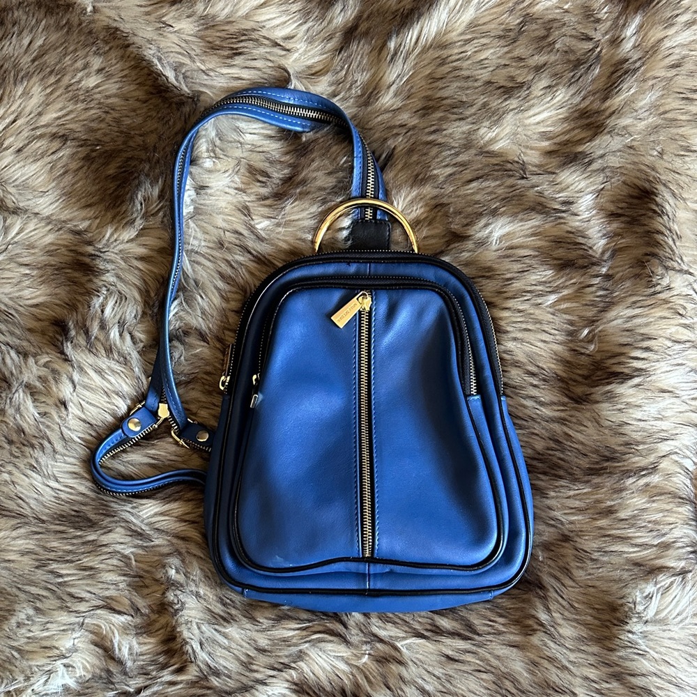 Blue Leather Backpack